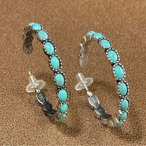 Turquoise and Silver Hoop Earrings